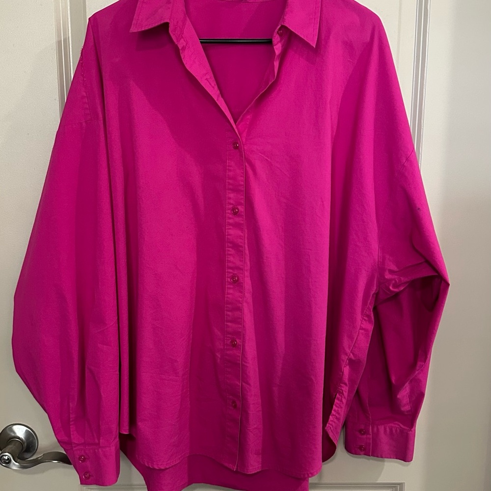 Express Vibrant Pink Button-Up Shirt